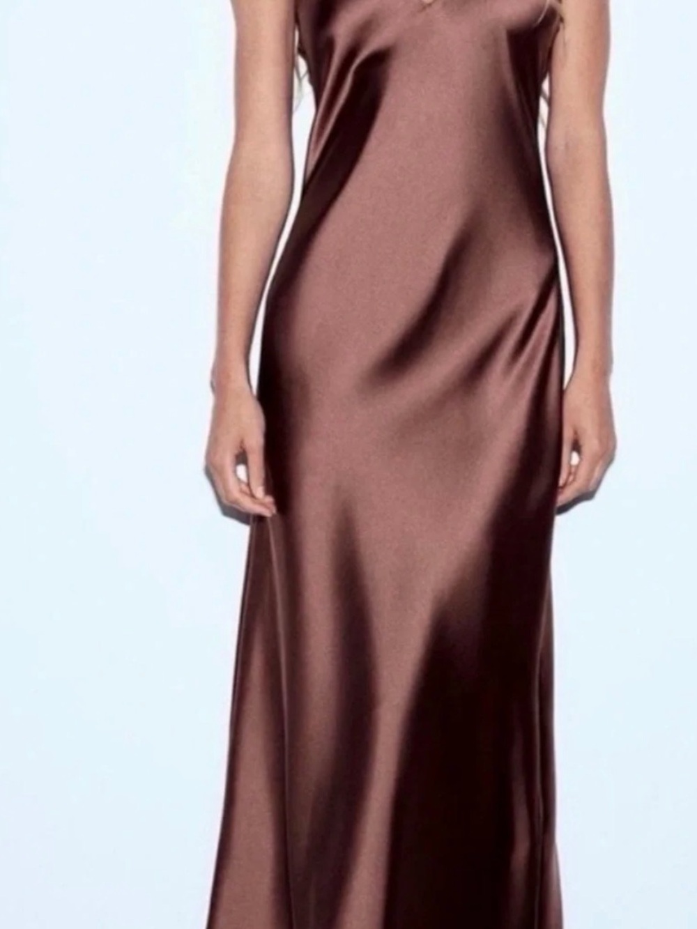 Zara Satin Slip Maxi Dress in Chocolate Brown